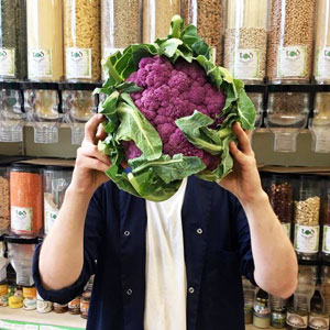 Photo of some purple cauliflower - just one of the many fresh, organic fruits and vegetables available from Tod Almighty Wholefoods