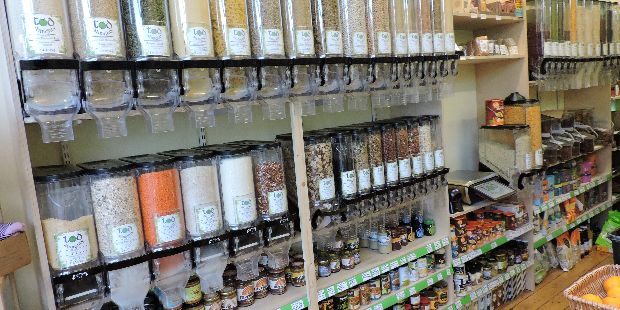 Lots of refill cannisters for customers to fill their own containers