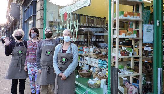Staff outside our fabulous new wholefoods store at 22 Rochdale Road, Todmorden, West Yorkshire, UK
