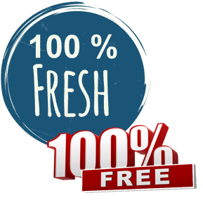 '100% fresh' stamp - indicating that Tod Almighty Wholefoods' email newsletter arrives 100% fresh in your mailbox every month, full of shop and vegan news, special offers, recipes and more